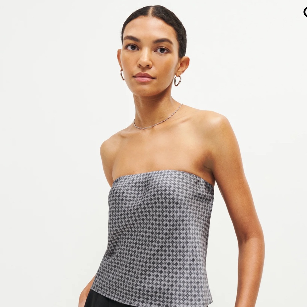 Reformation patterned strapless ‘Spritz’ silk top size S